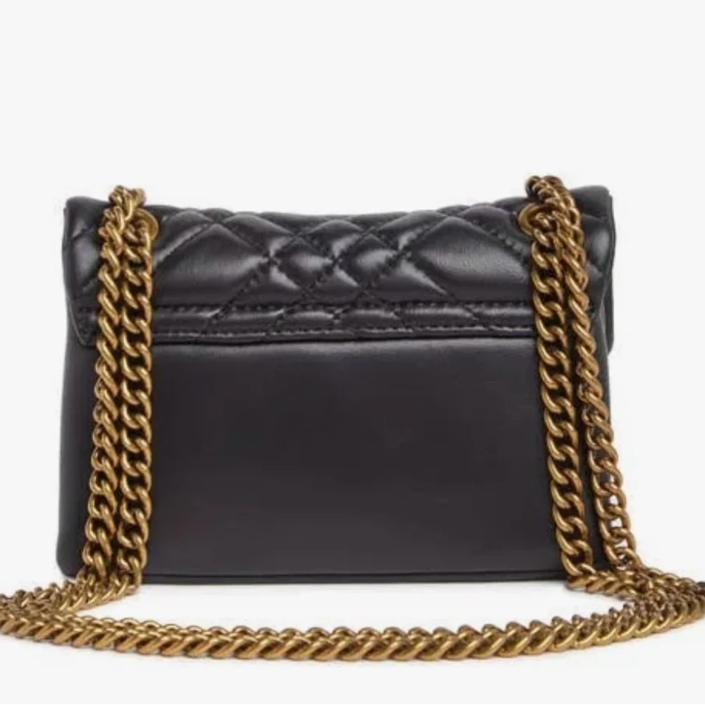 Kurt Geiger Black Quilted Leather Crossbody Bag with Gold Chain